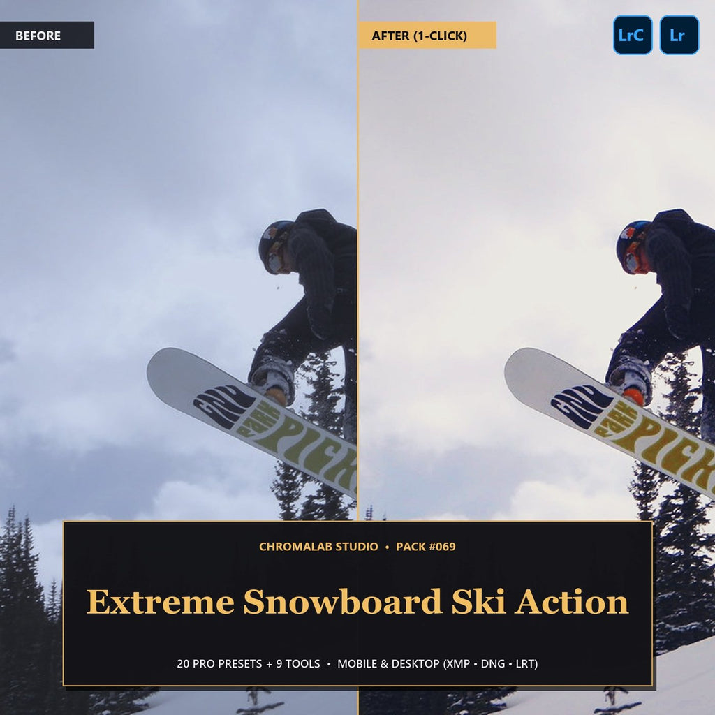 Extreme Snowboard Ski Action — 20 Lightroom Presets (Mobile & Desktop) - Cover