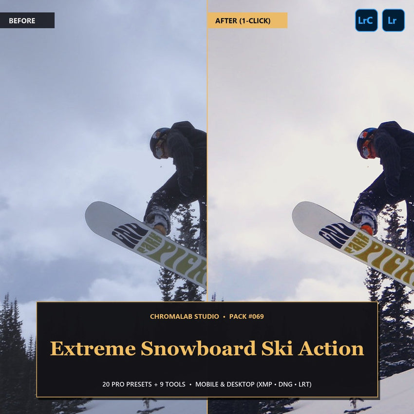 Extreme Snowboard Ski Action — 20 Lightroom Presets (Mobile & Desktop)