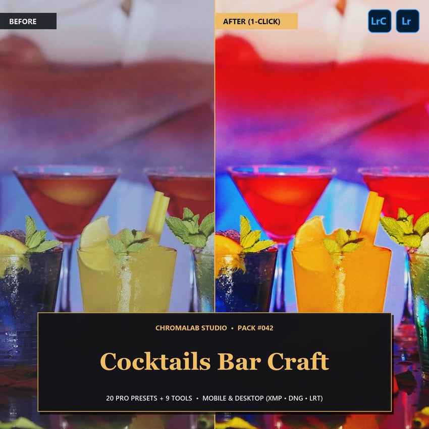 Cocktails Bar Craft — 20 Lightroom Presets (Mobile & Desktop)