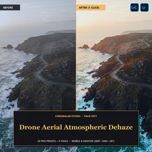 Drone Aerial Atmospheric Dehaze — 20 Lightroom Presets (Mobile & Desktop)