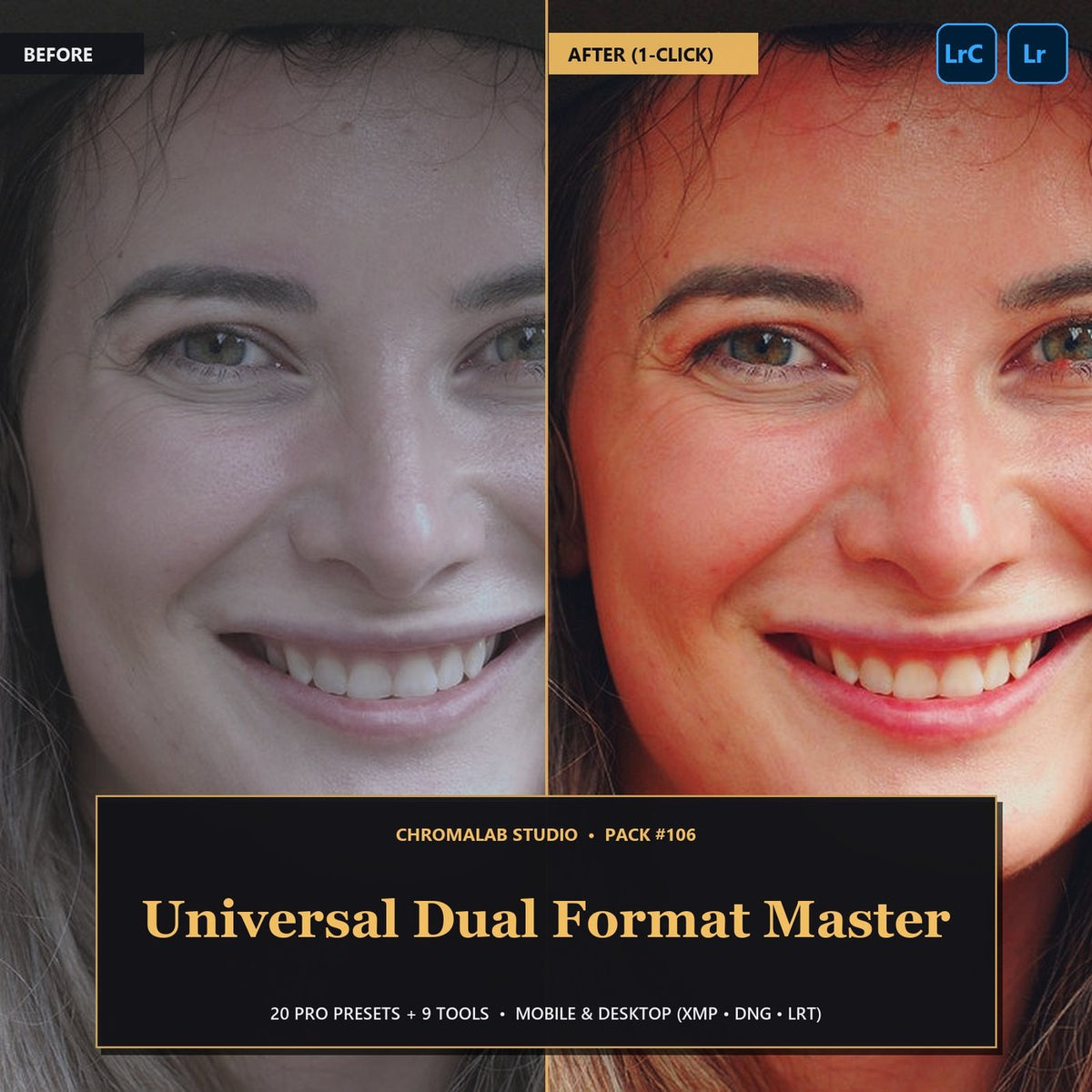Universal Dual Format Master — 20 Lightroom Presets (Mobile & Desktop) - Cover