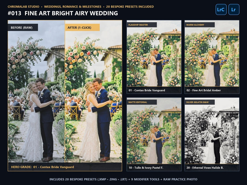 Fine Art Bright Airy Wedding - 20-Preset Lookbook & Before/After