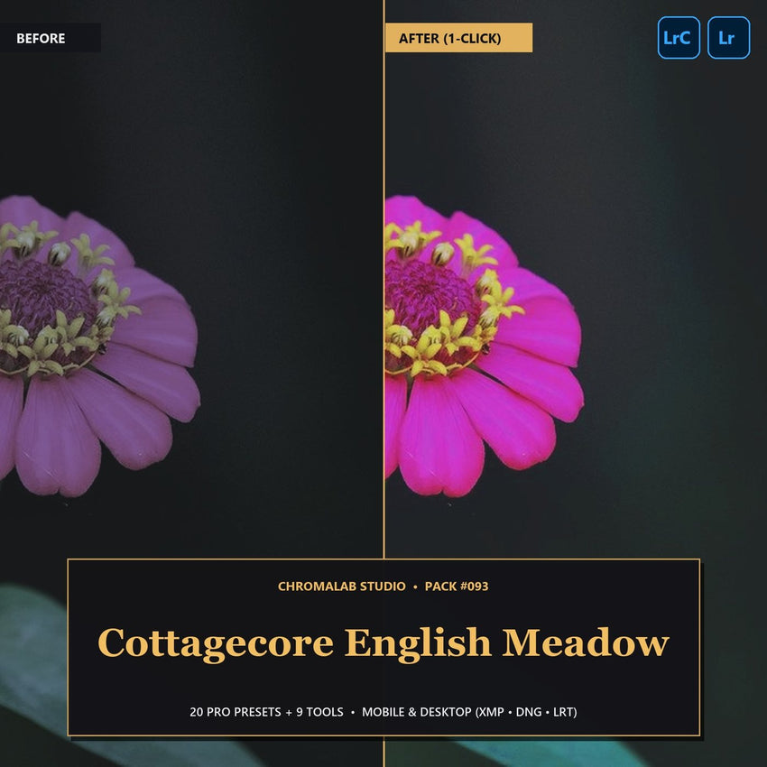 Cottagecore English Meadow — 20 Lightroom Presets (Mobile & Desktop)