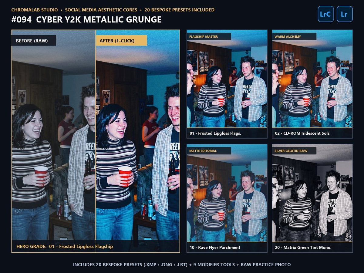 Cyber Y2K Metallic Grunge - 20-Preset Lookbook & Before/After