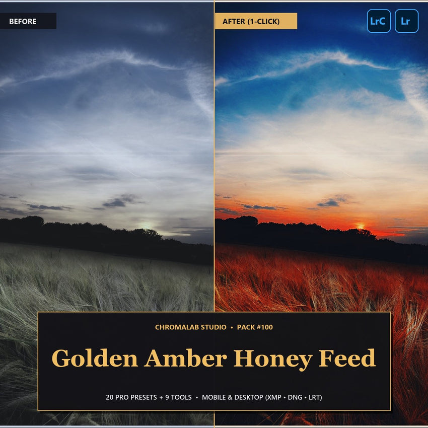 Golden Amber Honey Feed — 20 Lightroom Presets (Mobile & Desktop)