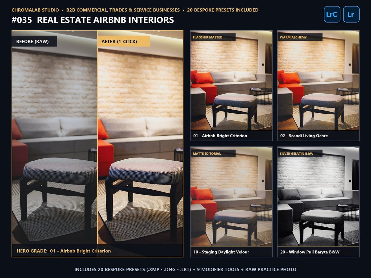 Real Estate Airbnb Interiors - 20-Preset Lookbook & Before/After