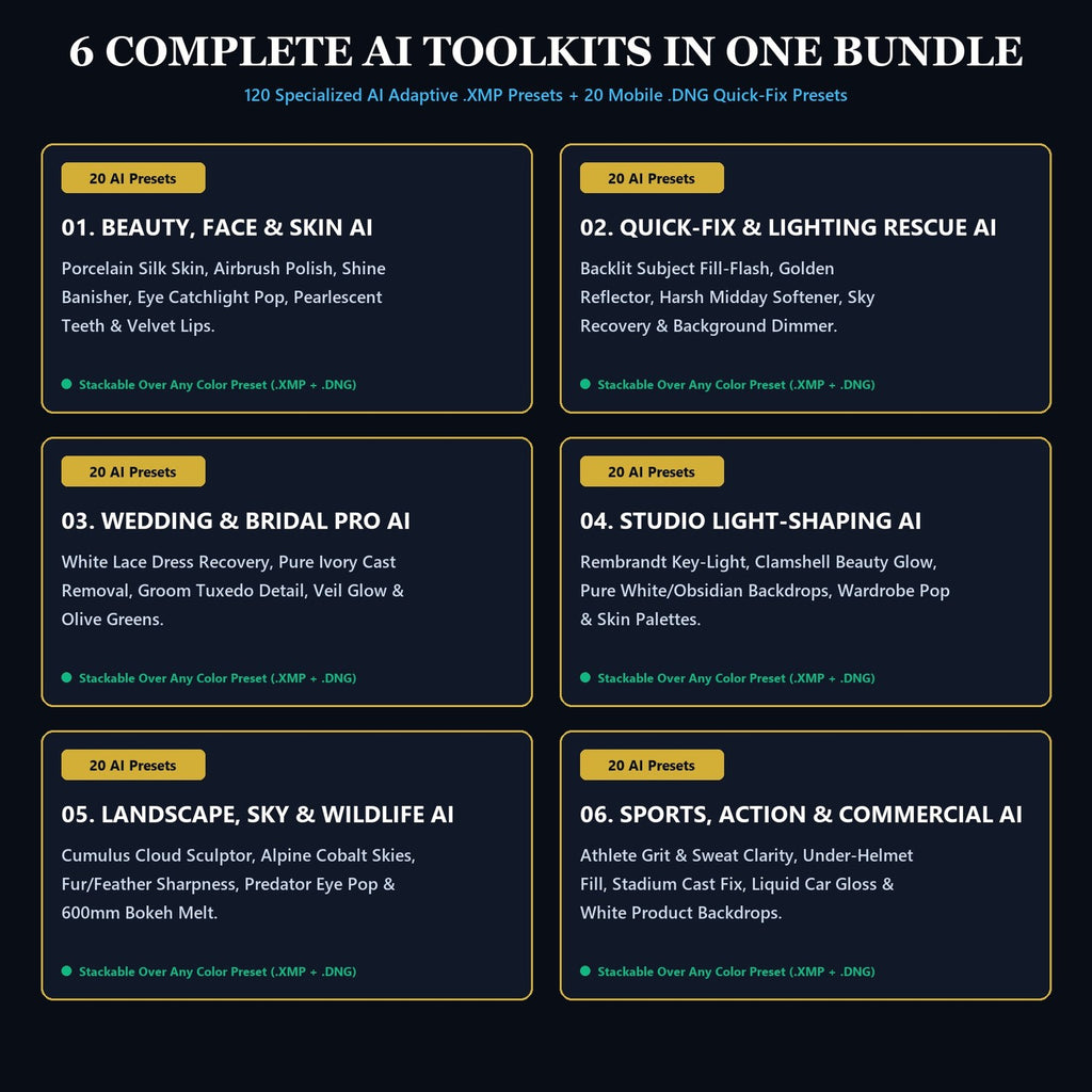 All 6 AI Retouch Collections Included (120 AI Presets)