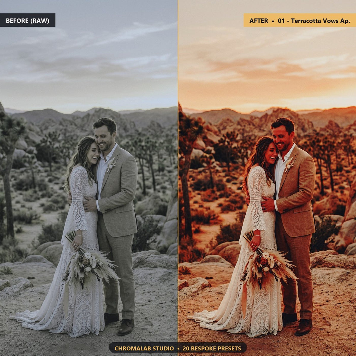 Warm Boho Desert Romance - Before & After Split