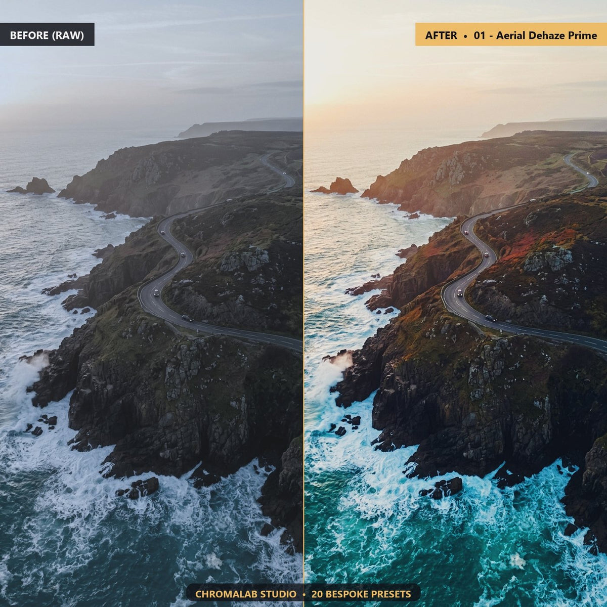 Drone Aerial Atmospheric Dehaze - Before & After Split