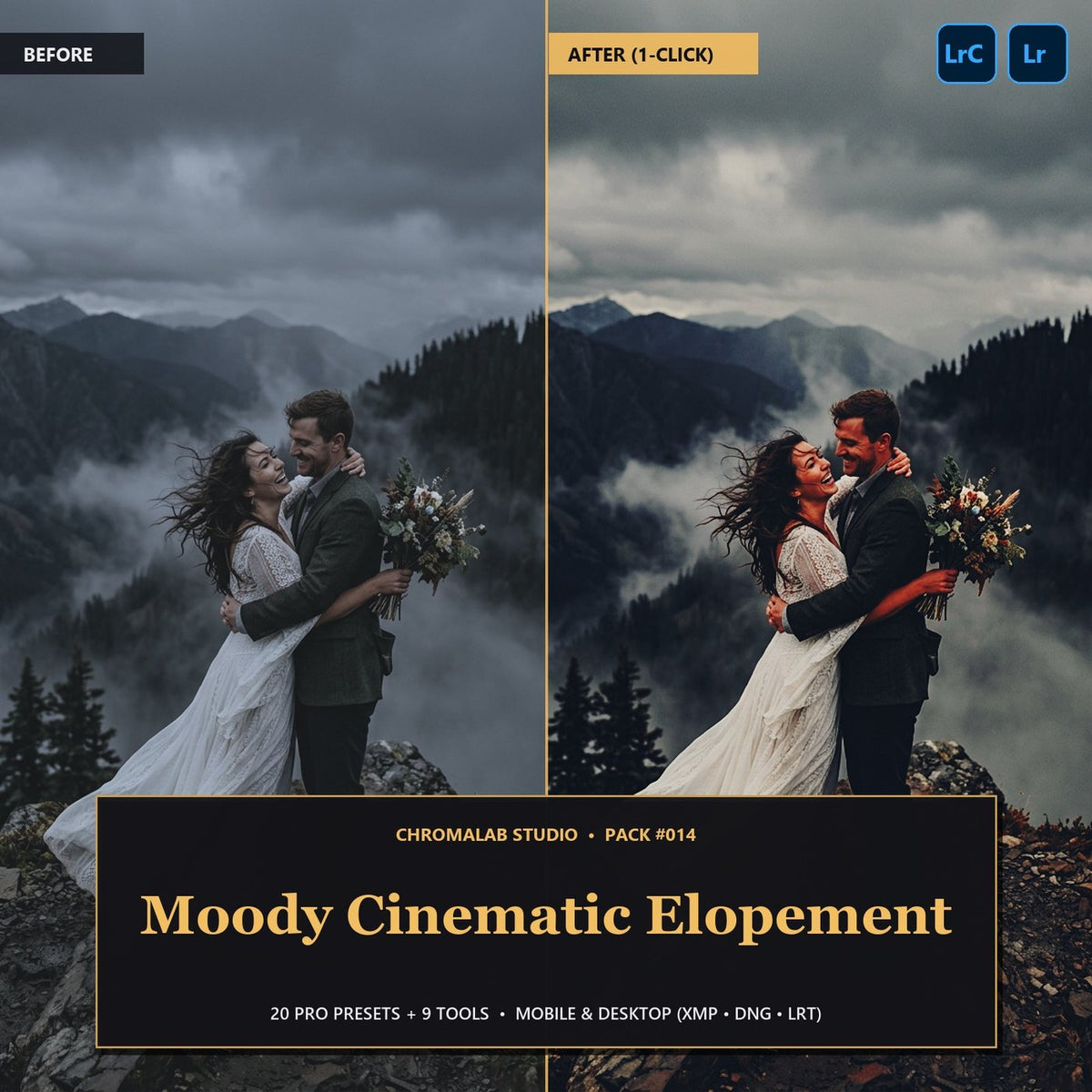 Moody Cinematic Elopement — 20 Lightroom Presets (Mobile & Desktop) - Cover