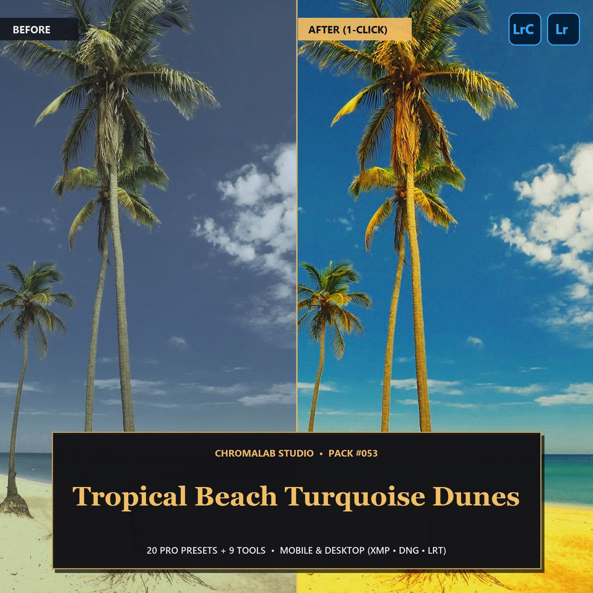 Tropical Beach Turquoise Dunes — 20 Lightroom Presets (Mobile & Desktop) - Cover