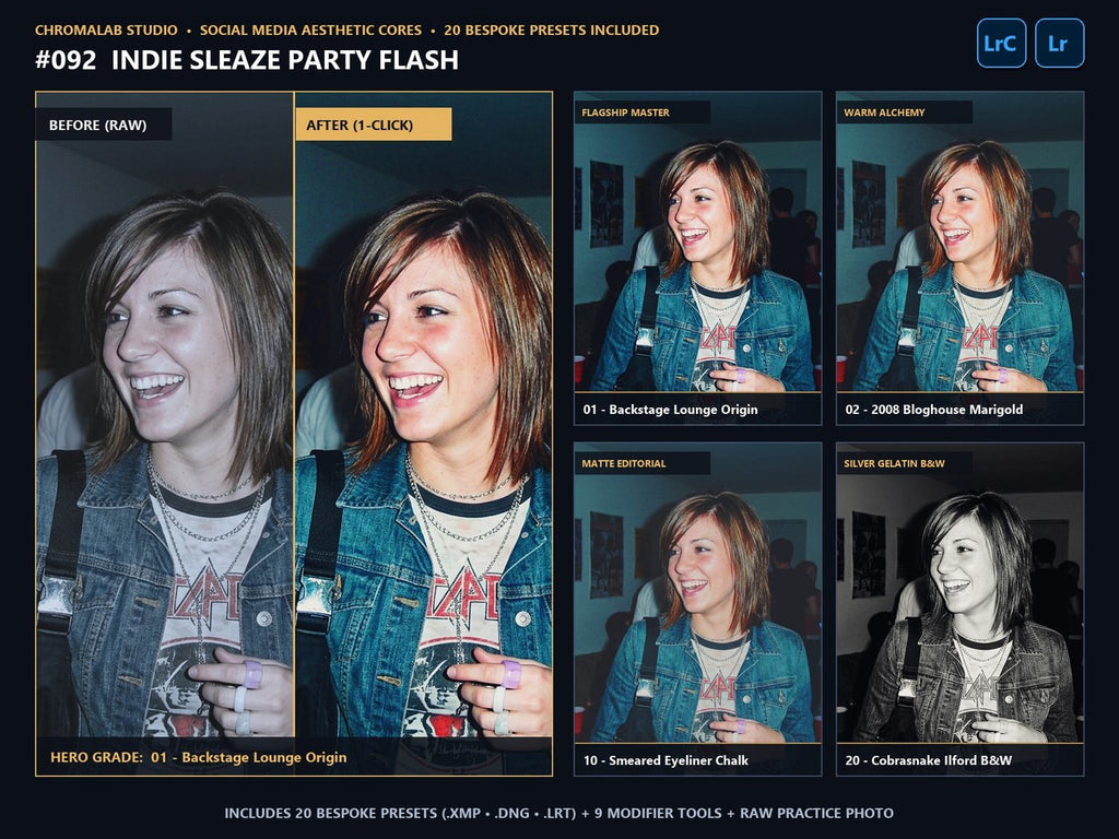 Indie Sleaze Party Flash - 20-Preset Lookbook & Before/After