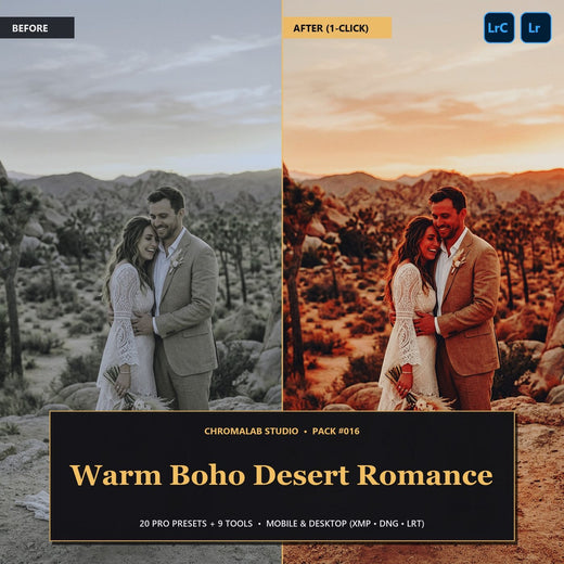 Warm Boho Desert Romance — 20 Lightroom Presets (Mobile & Desktop)