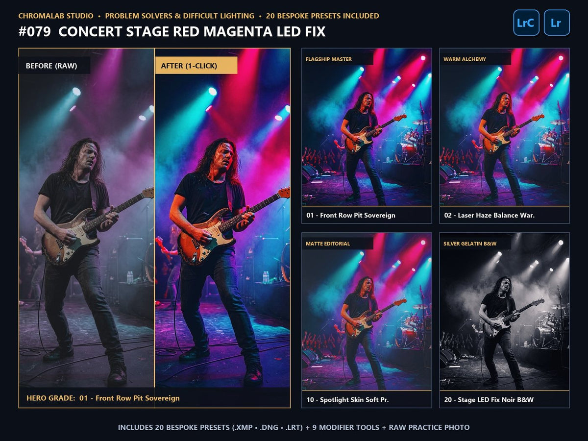 Concert Stage Red Magenta LED Fix - 20-Preset Lookbook & Before/After