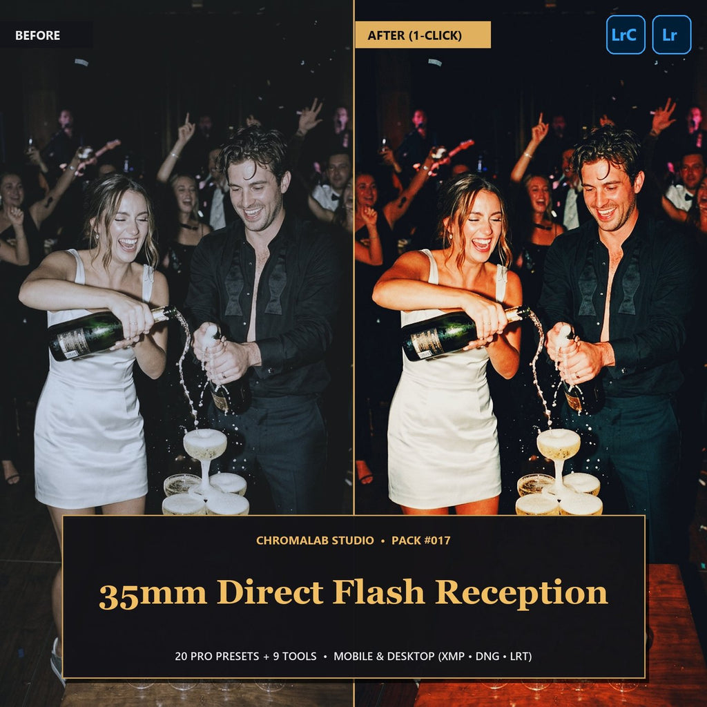 35mm Direct Flash Reception — 20 Lightroom Presets (Mobile & Desktop) - Cover