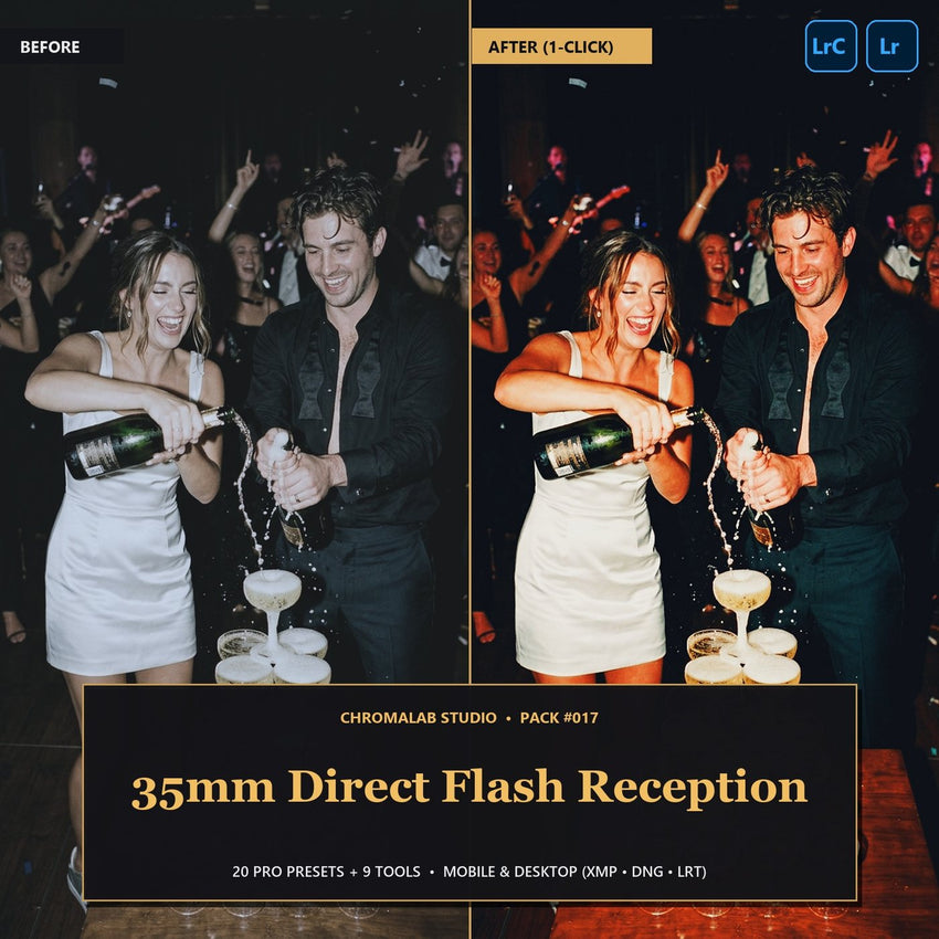 35mm Direct Flash Reception — 20 Lightroom Presets (Mobile & Desktop)
