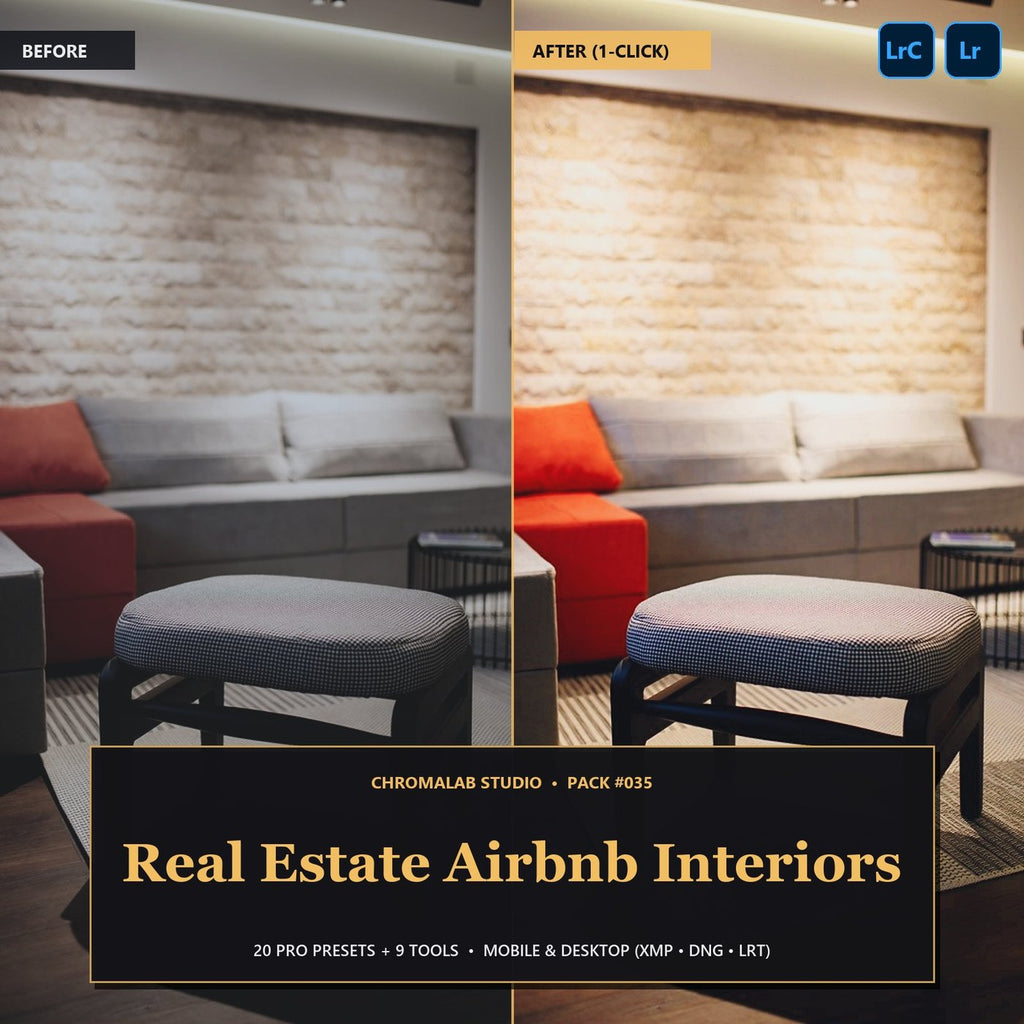 Real Estate Airbnb Interiors — 20 Lightroom Presets (Mobile & Desktop) - Cover