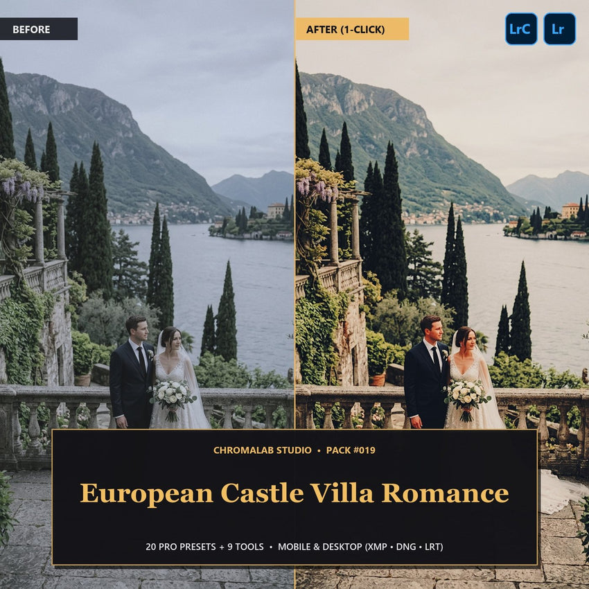 European Castle Villa Romance — 20 Lightroom Presets (Mobile & Desktop)
