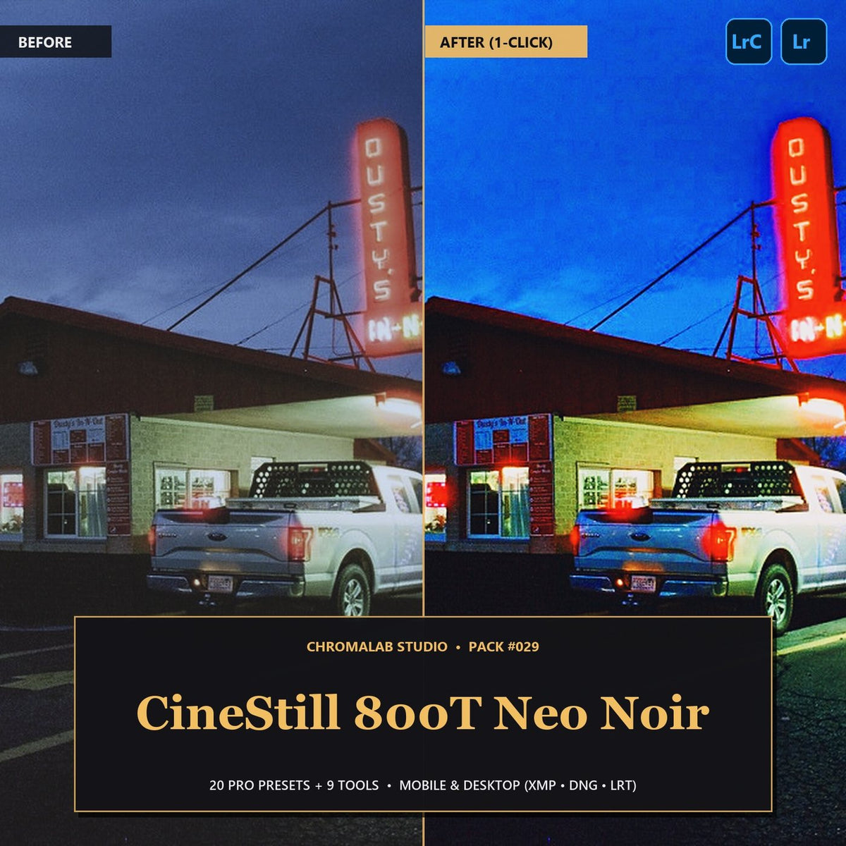 CineStill 800T Neo Noir — 20 Lightroom Presets (Mobile & Desktop) - Cover