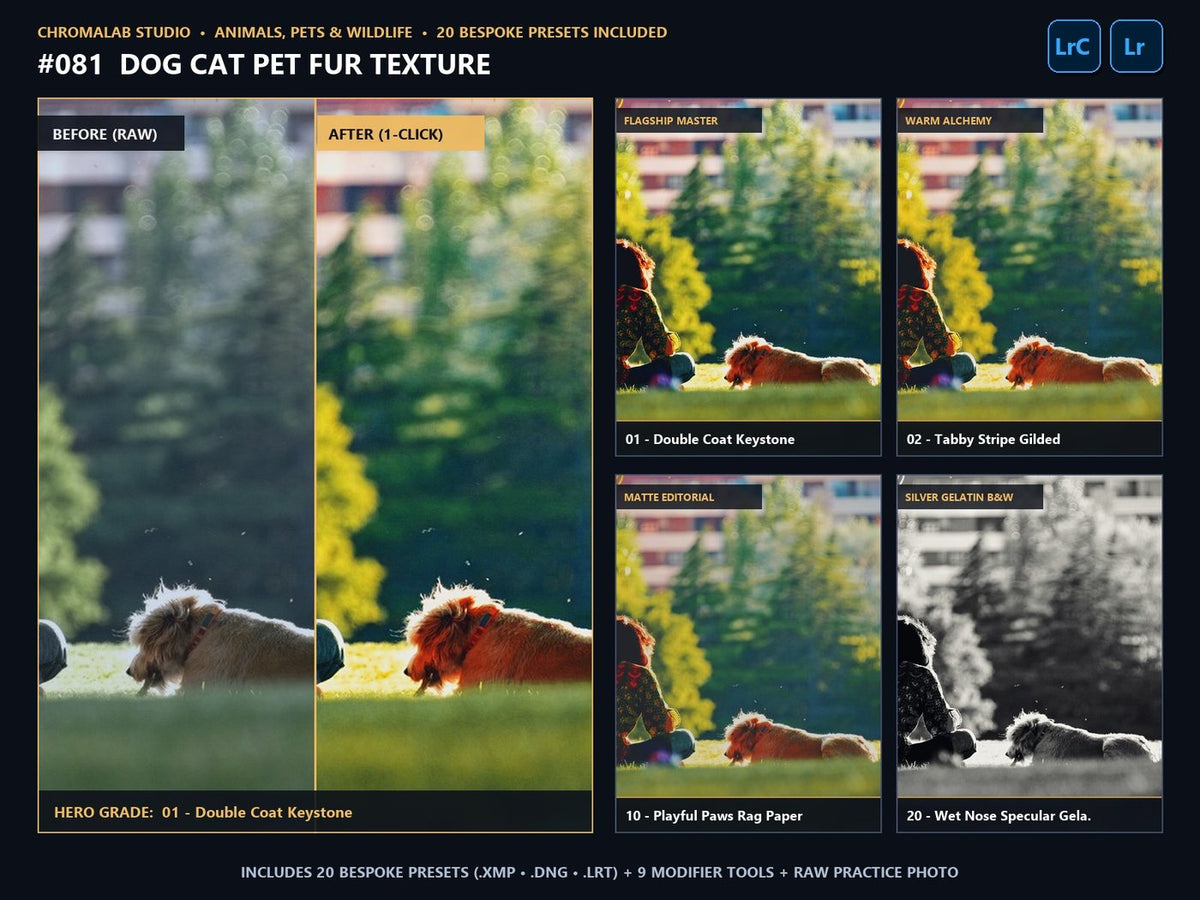 Dog Cat Pet Fur Texture - 20-Preset Lookbook & Before/After