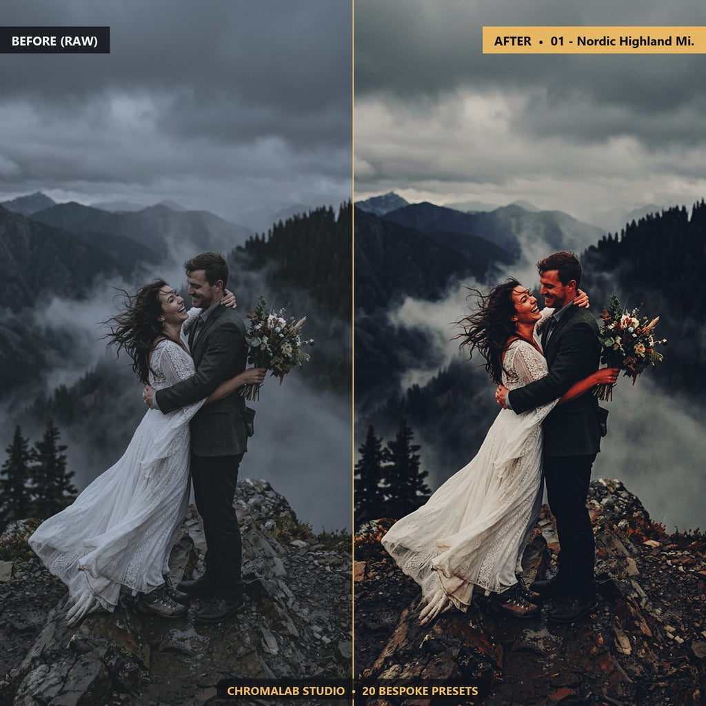 Moody Cinematic Elopement - Before & After Split