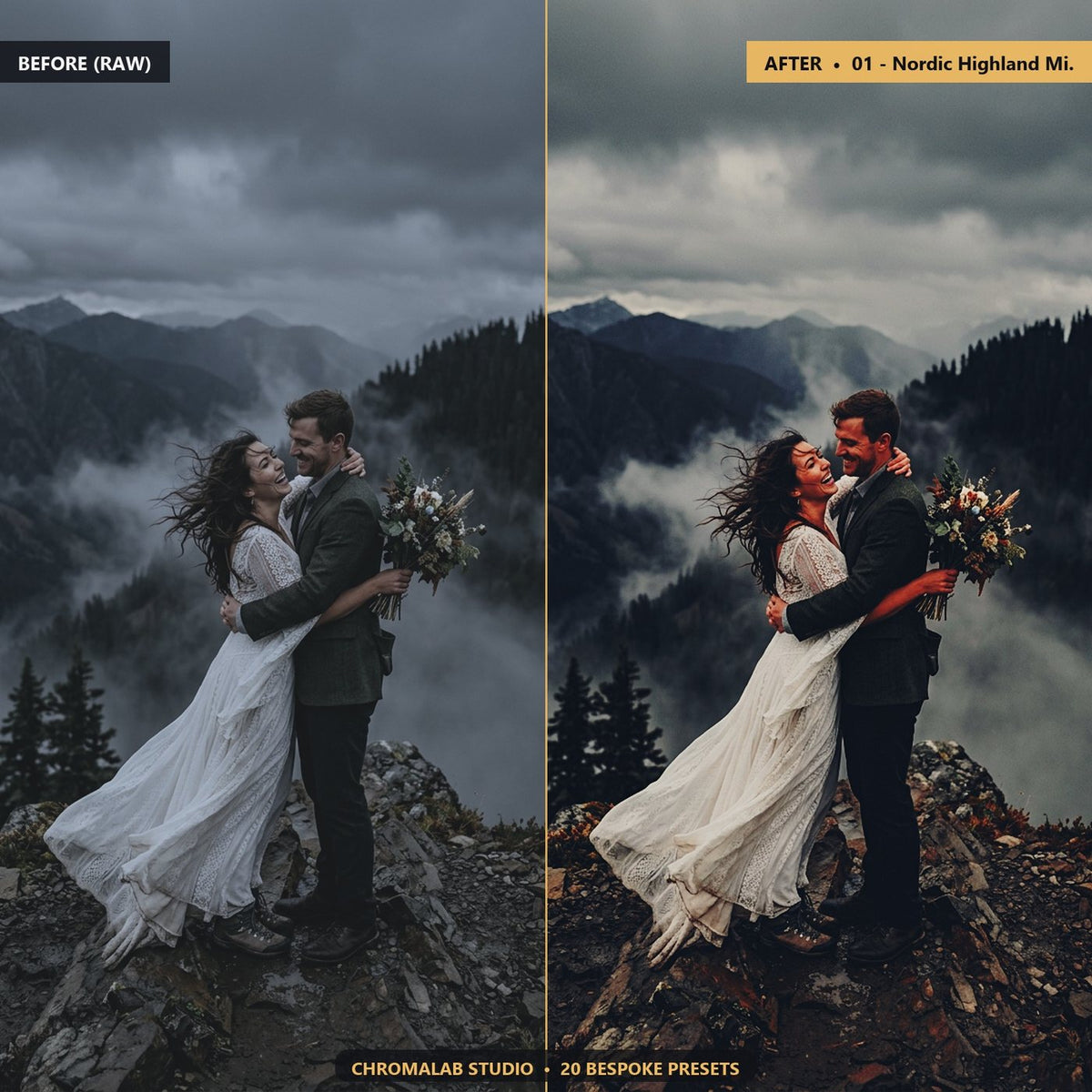 Moody Cinematic Elopement - Before & After Split