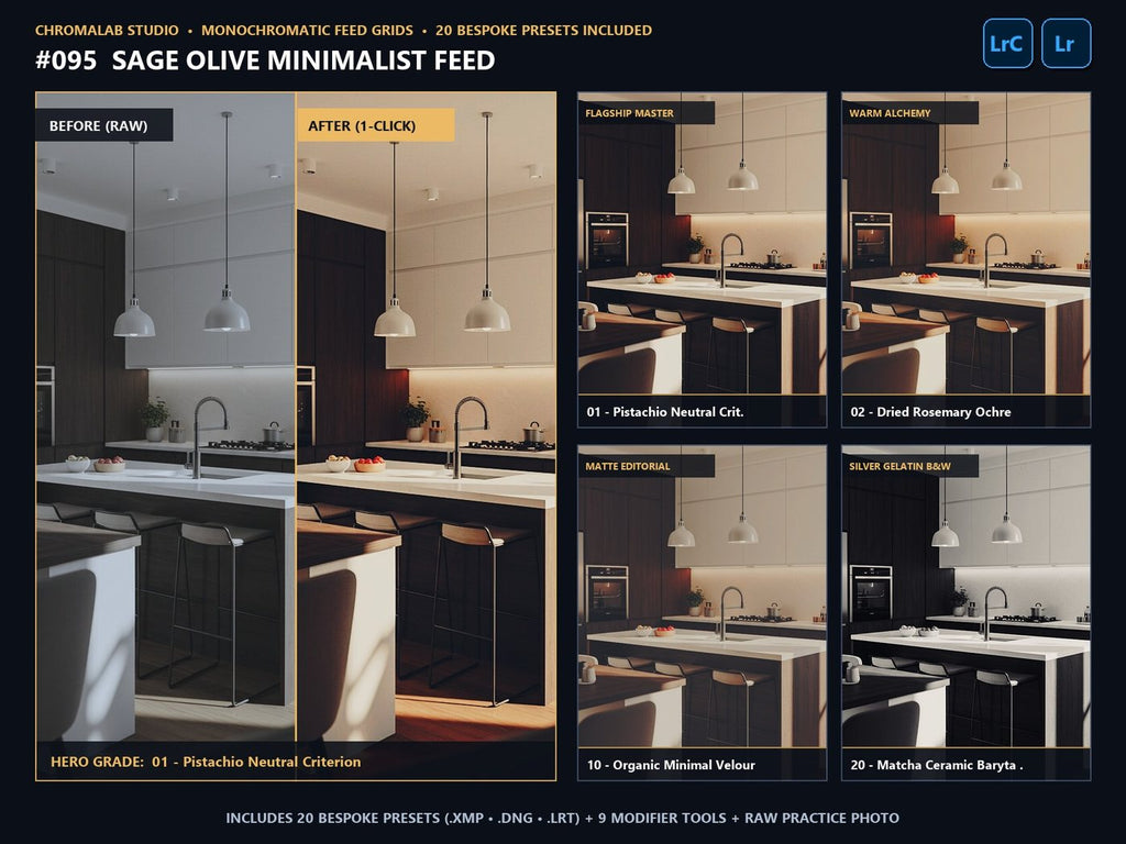 Sage Olive Minimalist Feed - 20-Preset Lookbook & Before/After