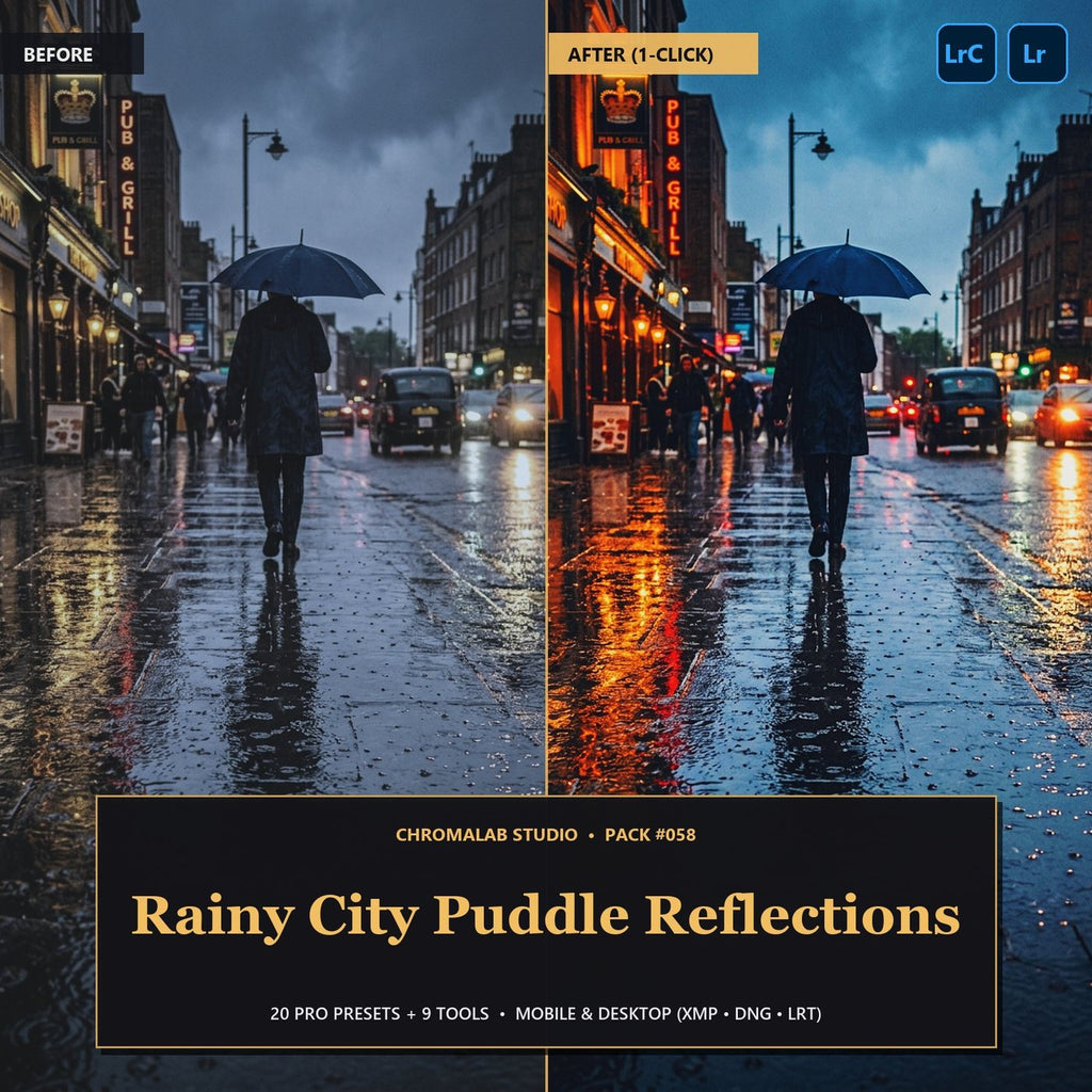 Rainy City Puddle Reflections — 20 Lightroom Presets (Mobile & Desktop) - Cover