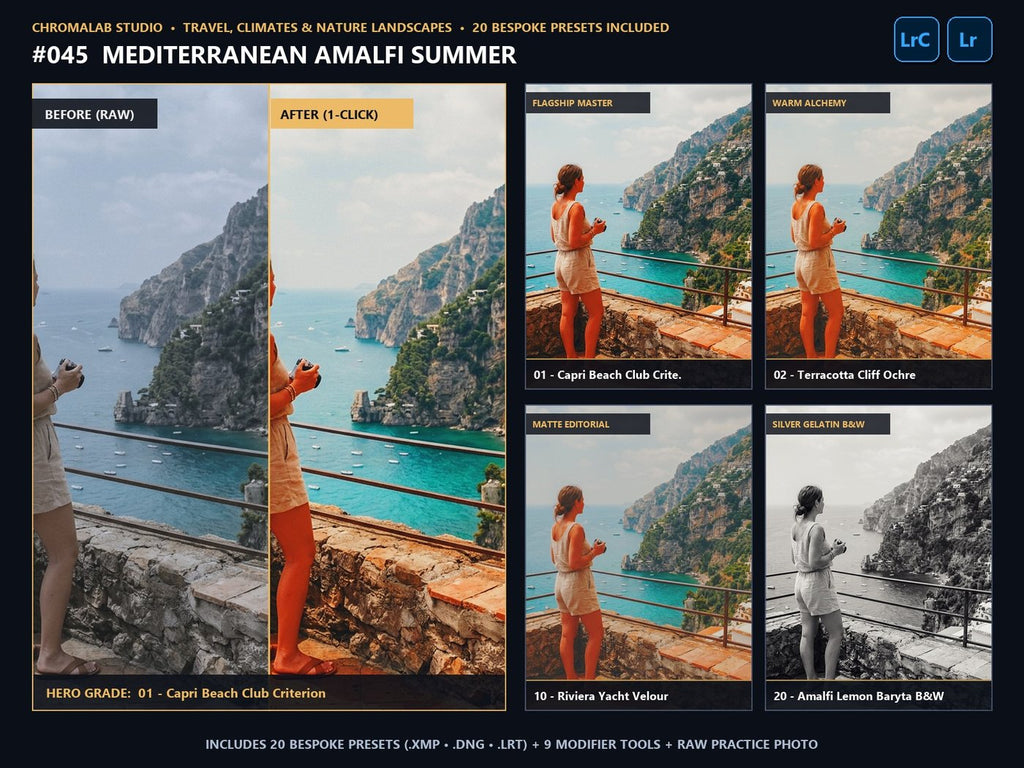 Mediterranean Amalfi Summer - 20-Preset Lookbook & Before/After