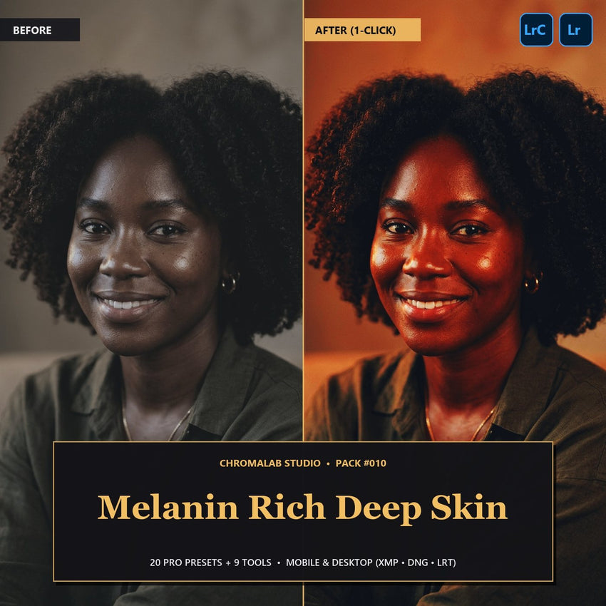 Melanin Rich Deep Skin — 20 Lightroom Presets (Mobile & Desktop)