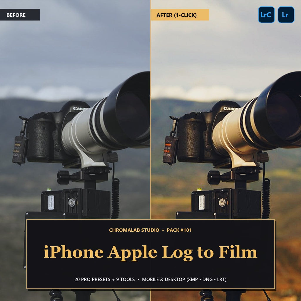 iPhone Apple Log to Film — 20 Lightroom Presets (Mobile & Desktop) - Cover