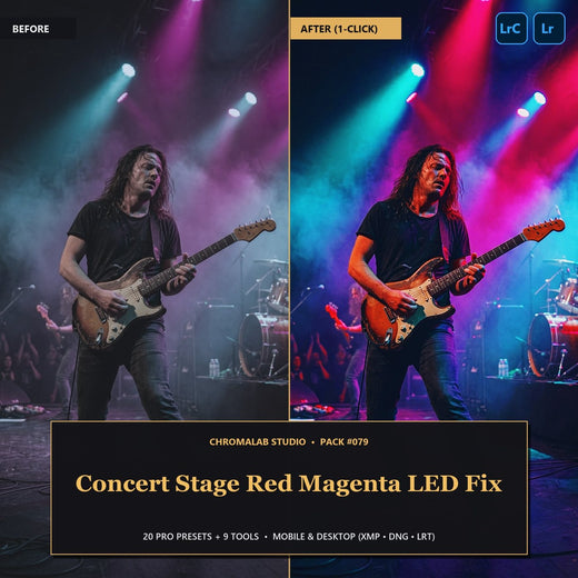 Concert Stage Red Magenta LED Fix — 20 Lightroom Presets (Mobile & Desktop)