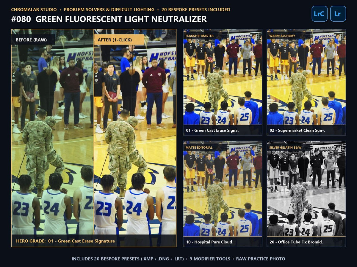 Green Fluorescent Light Neutralizer - 20-Preset Lookbook & Before/After