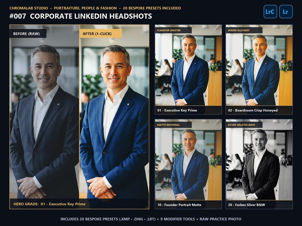 Corporate LinkedIn Headshots - 20-Preset Lookbook & Before/After