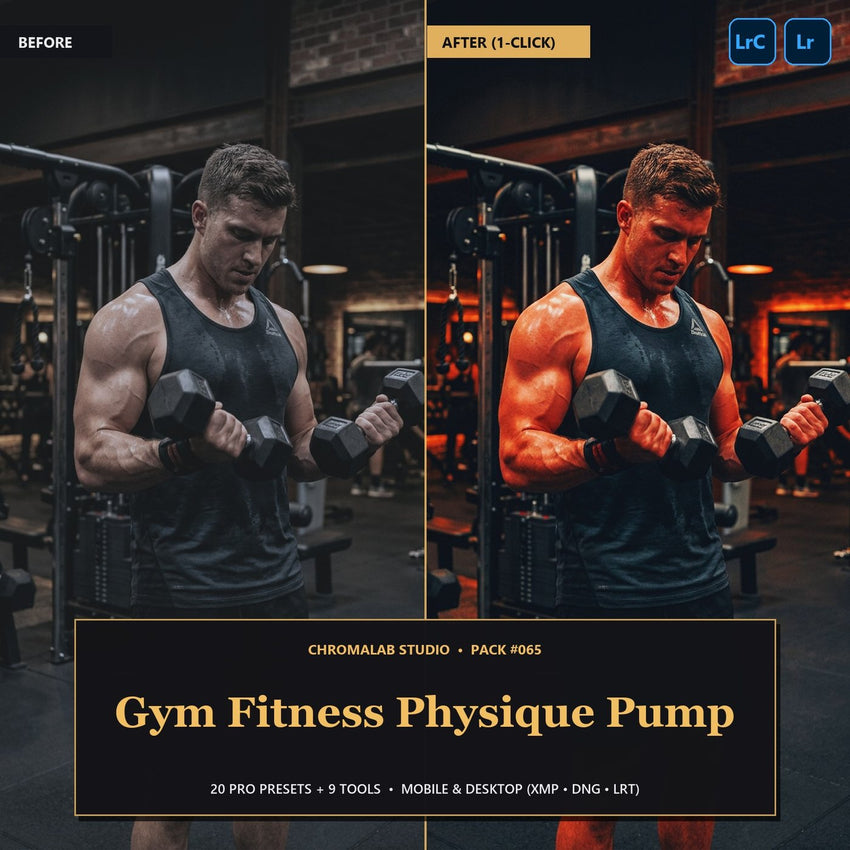 Gym Fitness Physique Pump — 20 Lightroom Presets (Mobile & Desktop)