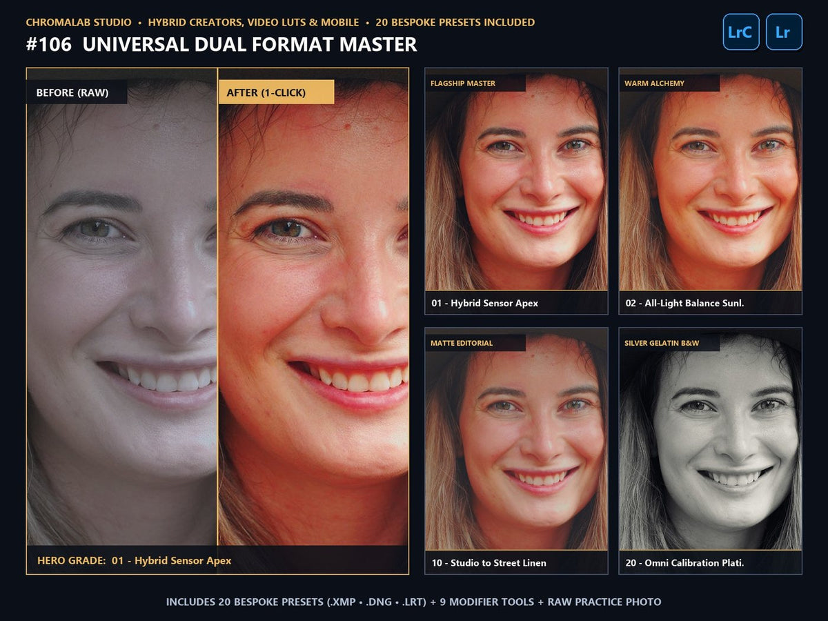 Universal Dual Format Master - 20-Preset Lookbook & Before/After