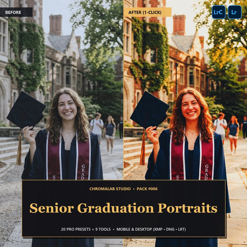 Senior Graduation Portraits — 20 Lightroom Presets (Mobile & Desktop)