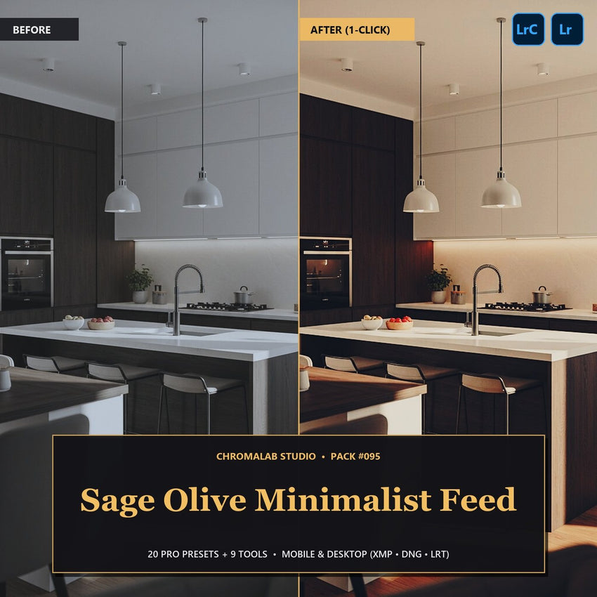 Sage Olive Minimalist Feed — 20 Lightroom Presets (Mobile & Desktop)