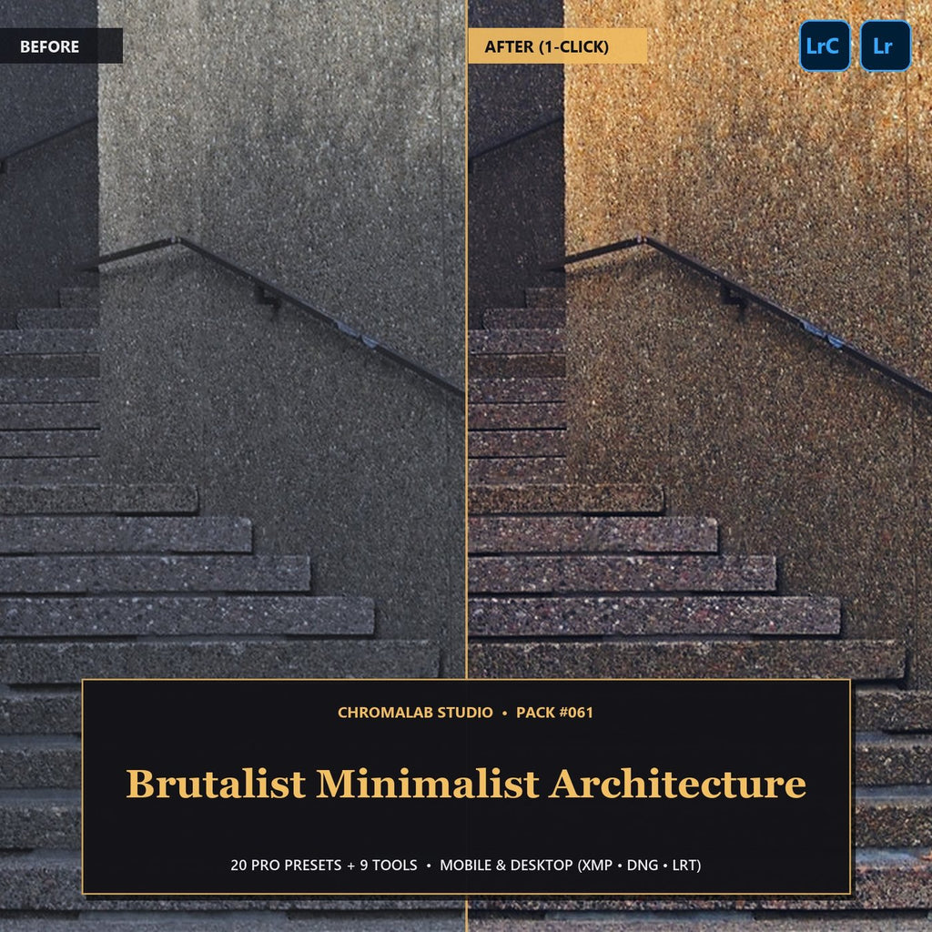 Brutalist Minimalist Architecture — 20 Lightroom Presets (Mobile & Desktop) - Cover