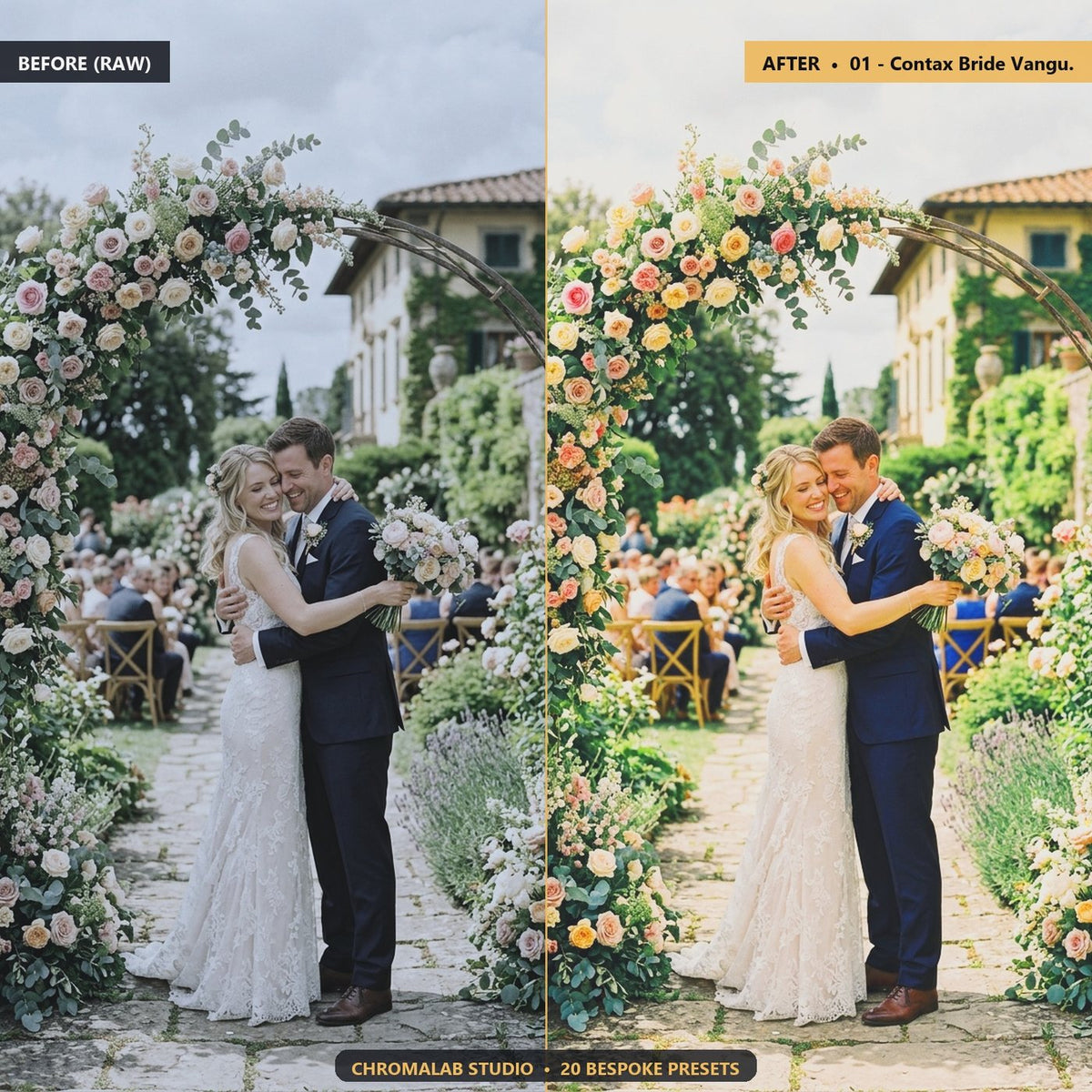 Fine Art Bright Airy Wedding - Before & After Split
