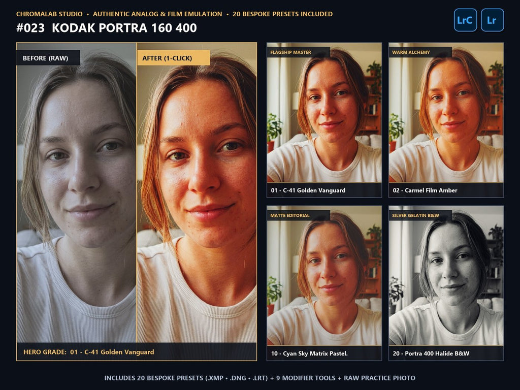 Kodak Portra 160 400 - 20-Preset Lookbook & Before/After
