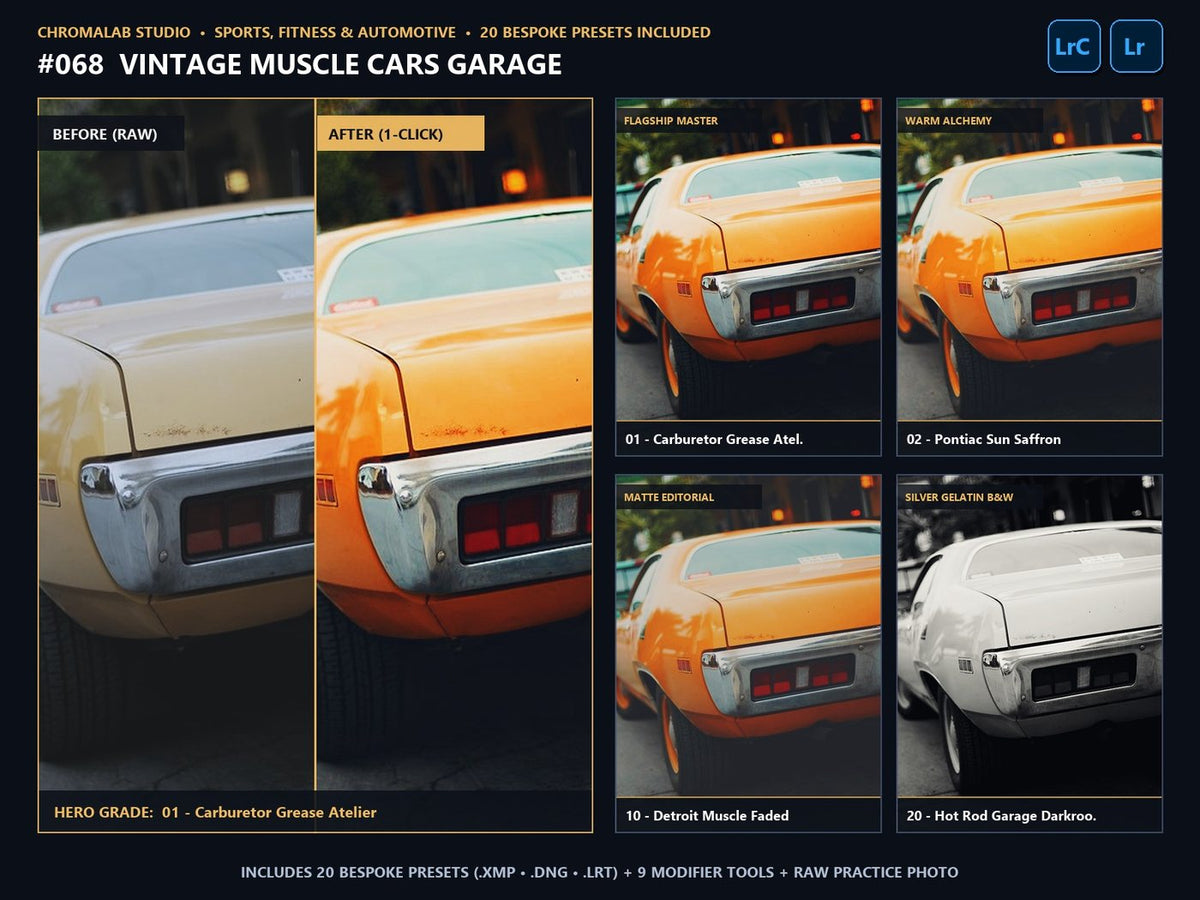 Vintage Muscle Cars Garage - 20-Preset Lookbook & Before/After