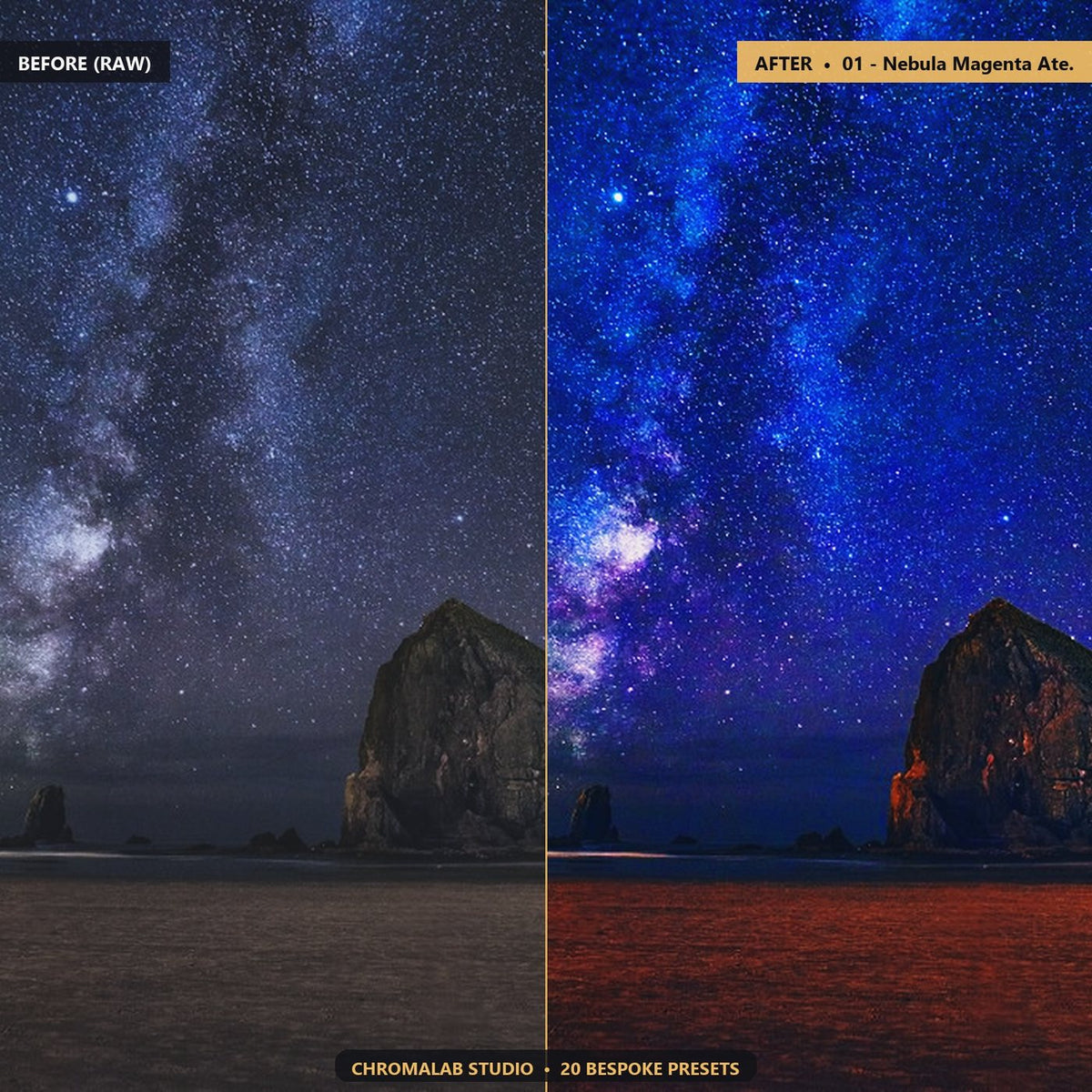 Milky Way Astrophotography Pop - Before & After Split