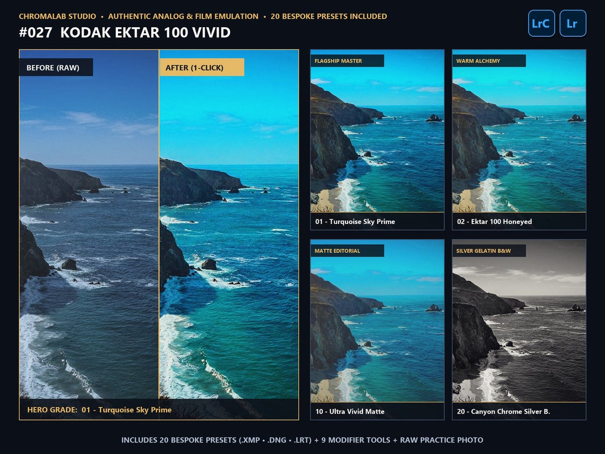 Kodak Ektar 100 Vivid - 20-Preset Lookbook & Before/After