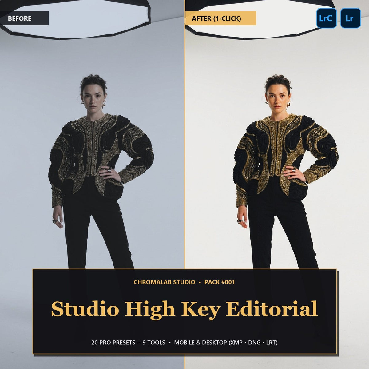 Studio High Key Editorial — 20 Lightroom Presets (Mobile & Desktop) - Cover