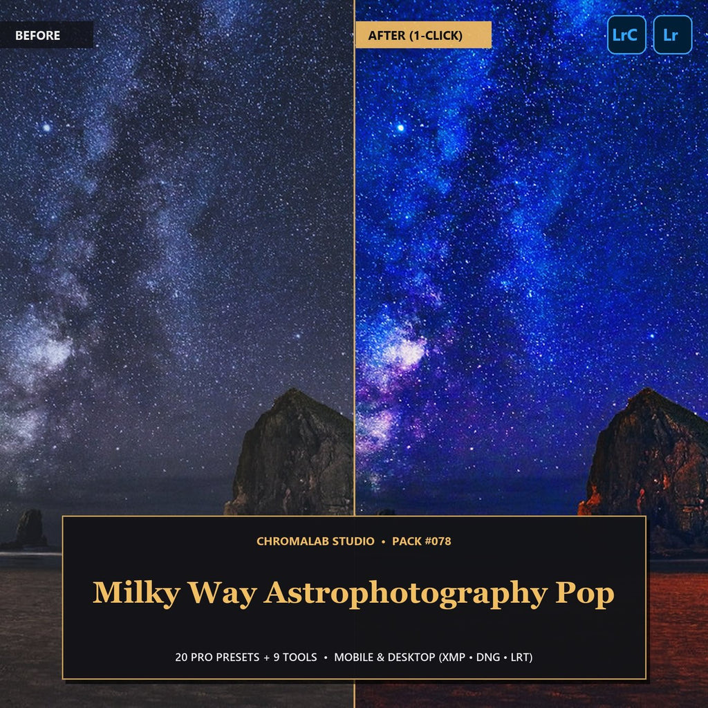 Milky Way Astrophotography Pop — 20 Lightroom Presets (Mobile & Desktop) - Cover