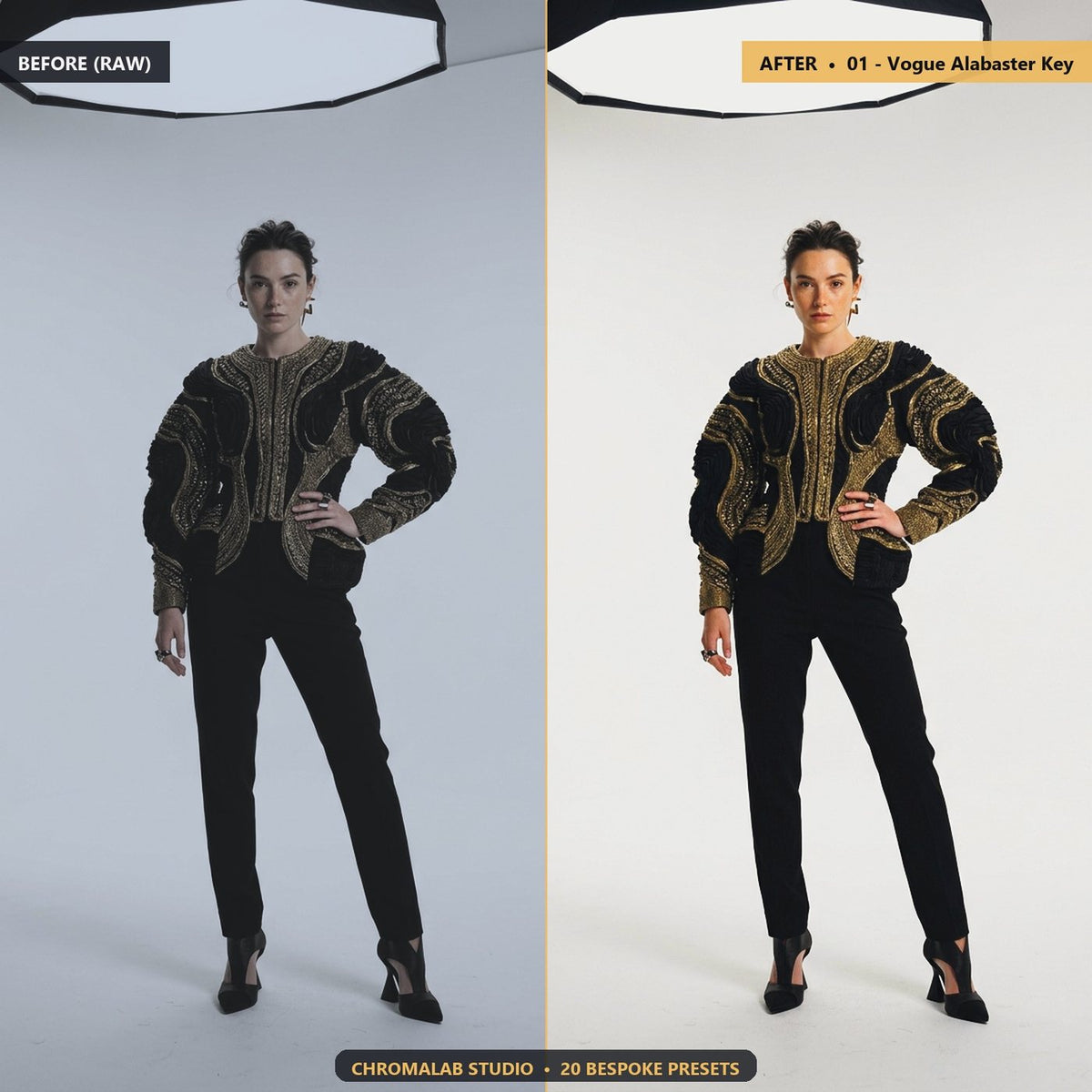 Studio High Key Editorial - Before & After Split
