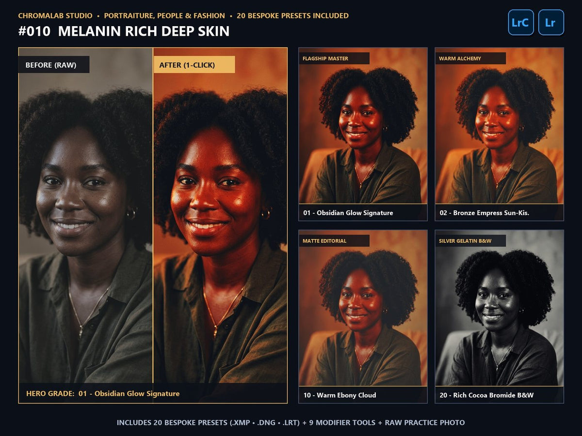 Melanin Rich Deep Skin - 20-Preset Lookbook & Before/After