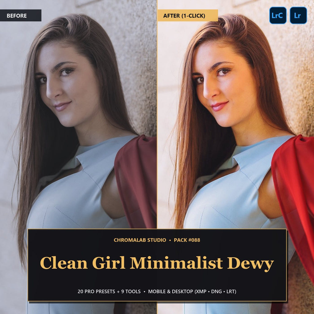 Clean Girl Minimalist Dewy — 20 Lightroom Presets (Mobile & Desktop) - Cover
