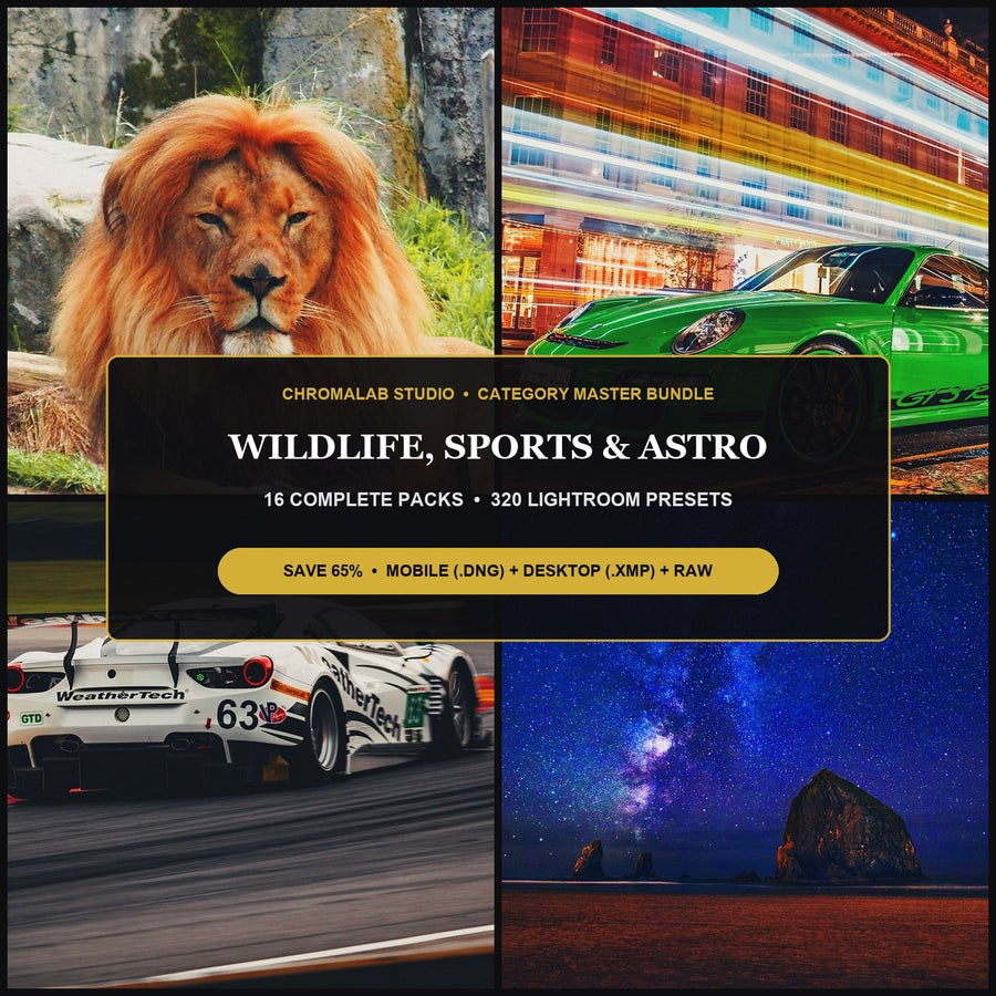 Wildlife, Pets, Sports & Astro Master Bundle — 16 Packs (320 Lightroom Presets)